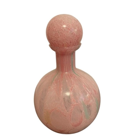 Vintage Made in Italy Pink Swirl Art Glass Decanter with Stopper Murano Style - Picture 2 of 6